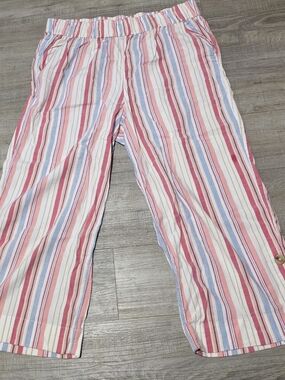 Womans Pink & Blue Striped Pull-On Capri Pants